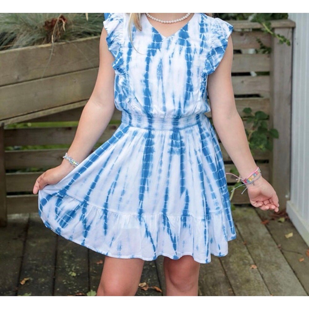 Design History Girls Blue Tie Dye Ruffle Dress Size Medium 8/10